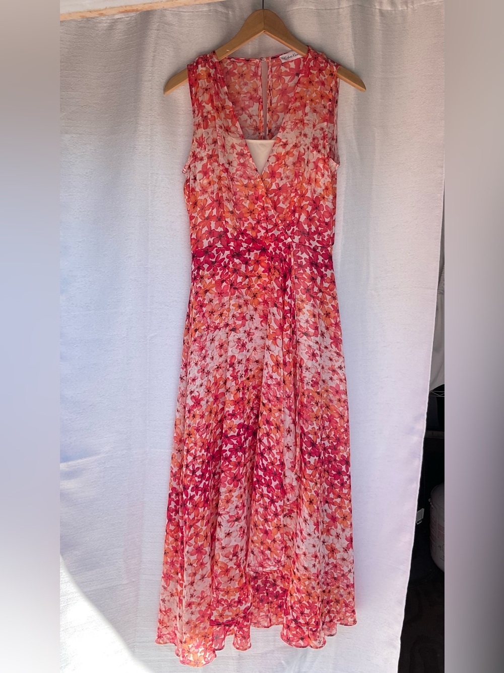 Calvin Klein Pink and Orange Floral Sleeveless Maxi Dress